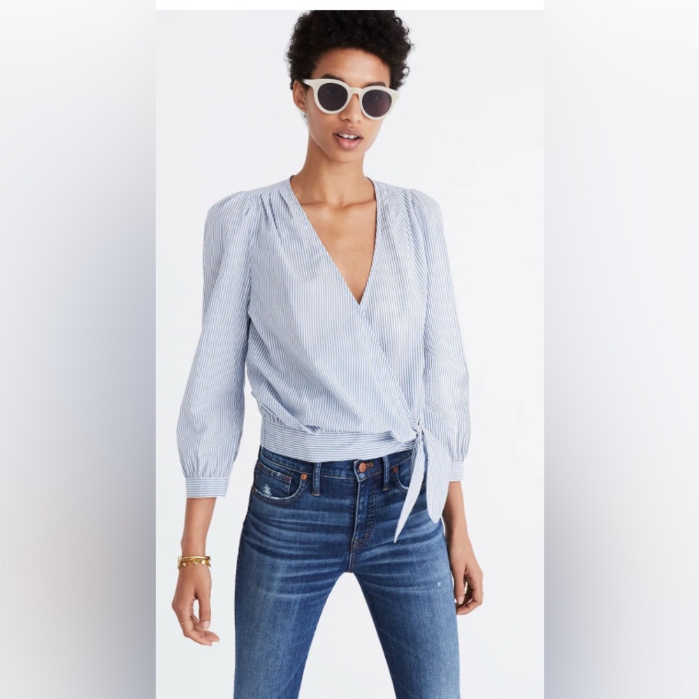 Madewell Wrap Top in Indigo Stripe | NWT